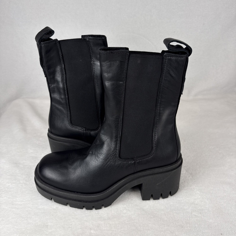 Selected Femme Chelsea Boot Womens EU SZ 40 Black Leather Chunky Platform Goth